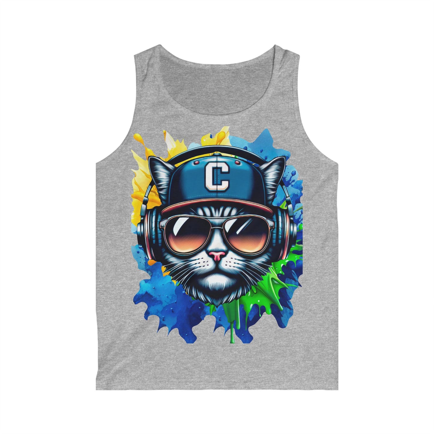 Cool Cat Headphones Men's Softstyle Tank Top - Vibrant Graphic Tee for Music Lovers