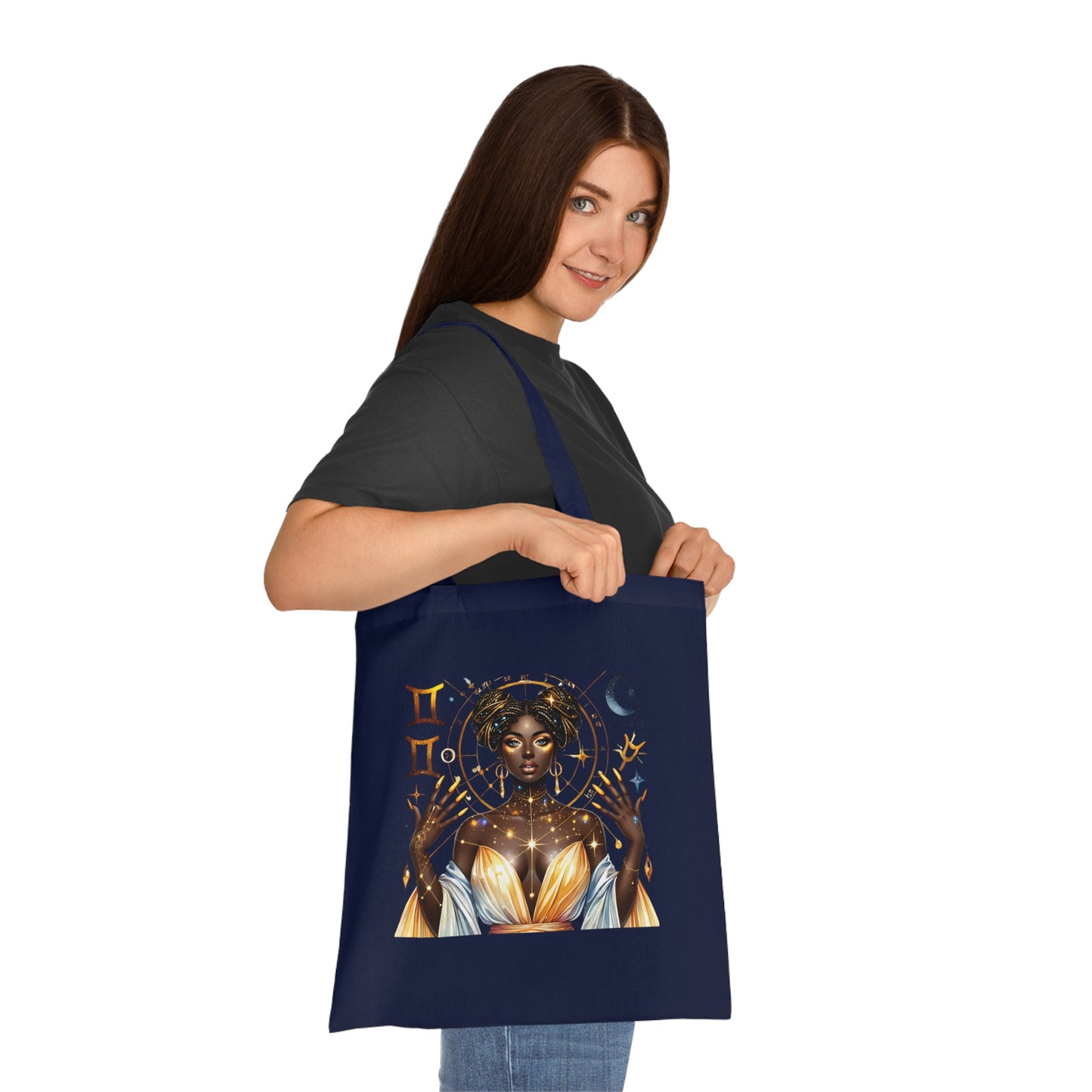 Gemini Star Goddess Cotton Tote — Astrology Zodiac Art Tote Bag