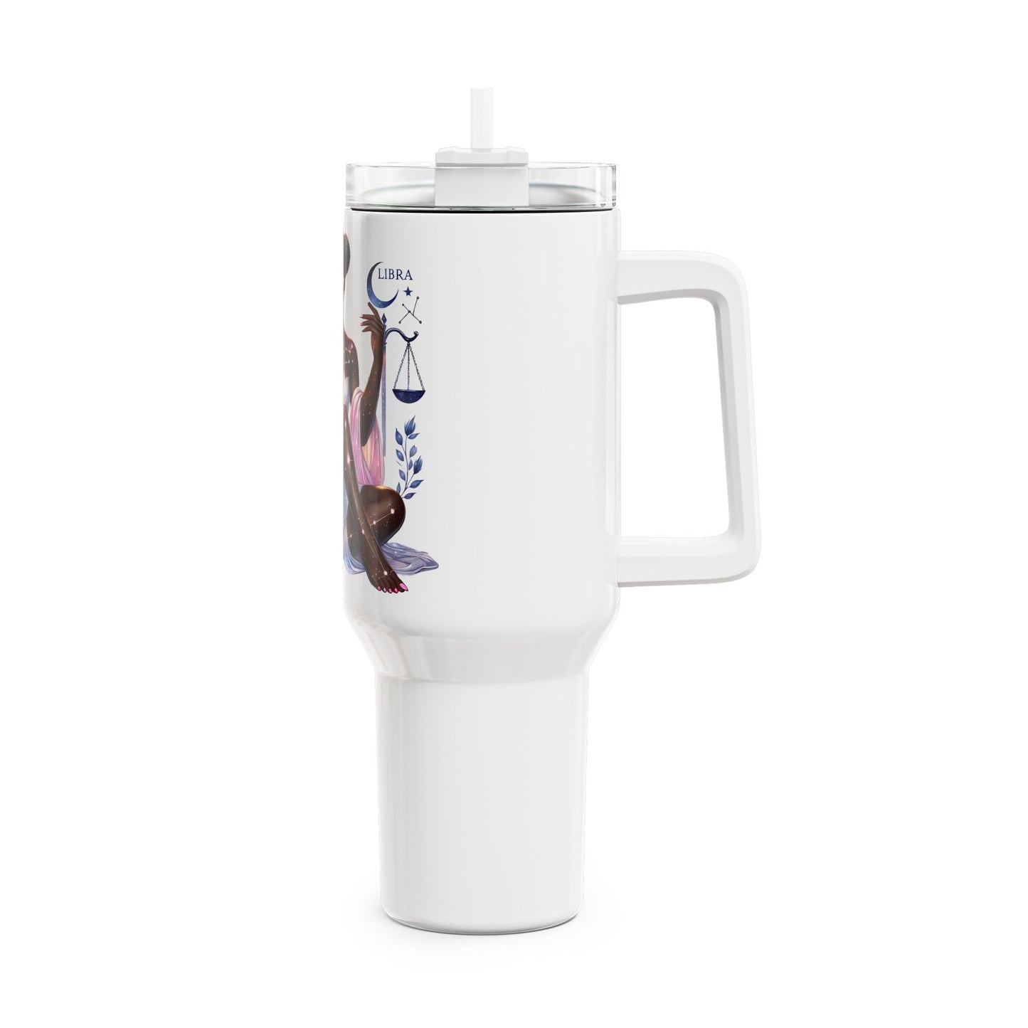 Libra Zodiac 40oz Tumbler — Cosmic Black Goddess Design