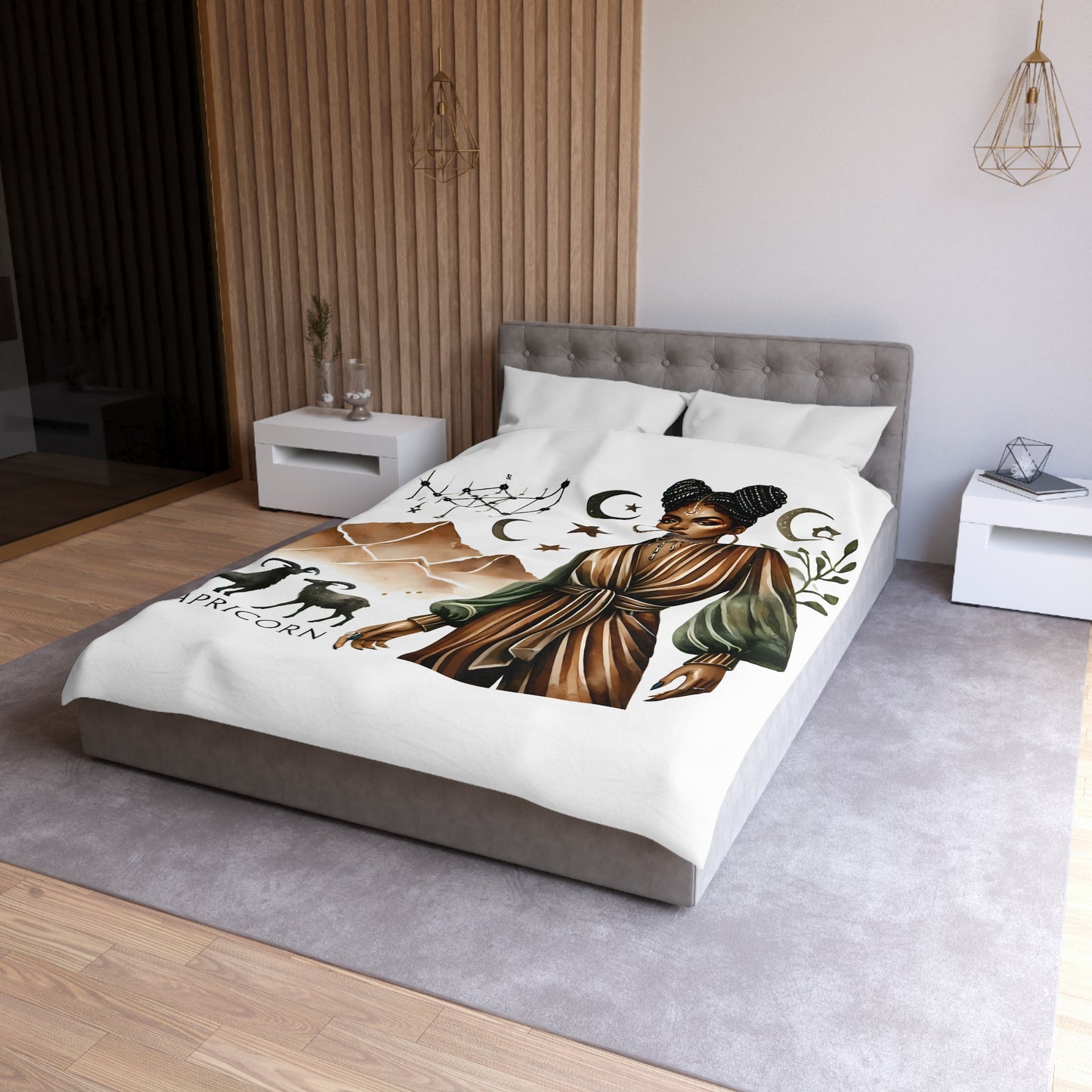 Capricorn Zodiac Duvet Cover — Elegant Earth-Toned Astrology Bedding