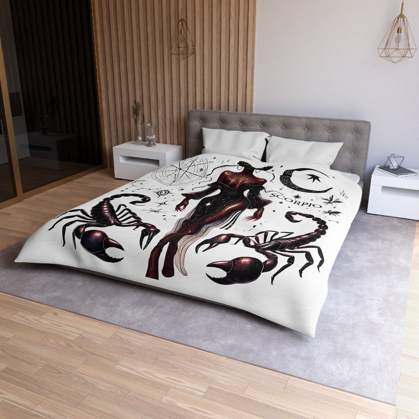 Scorpio Zodiac Duvet Cover — Celestial Scorpio Bedding with Scorpion Art