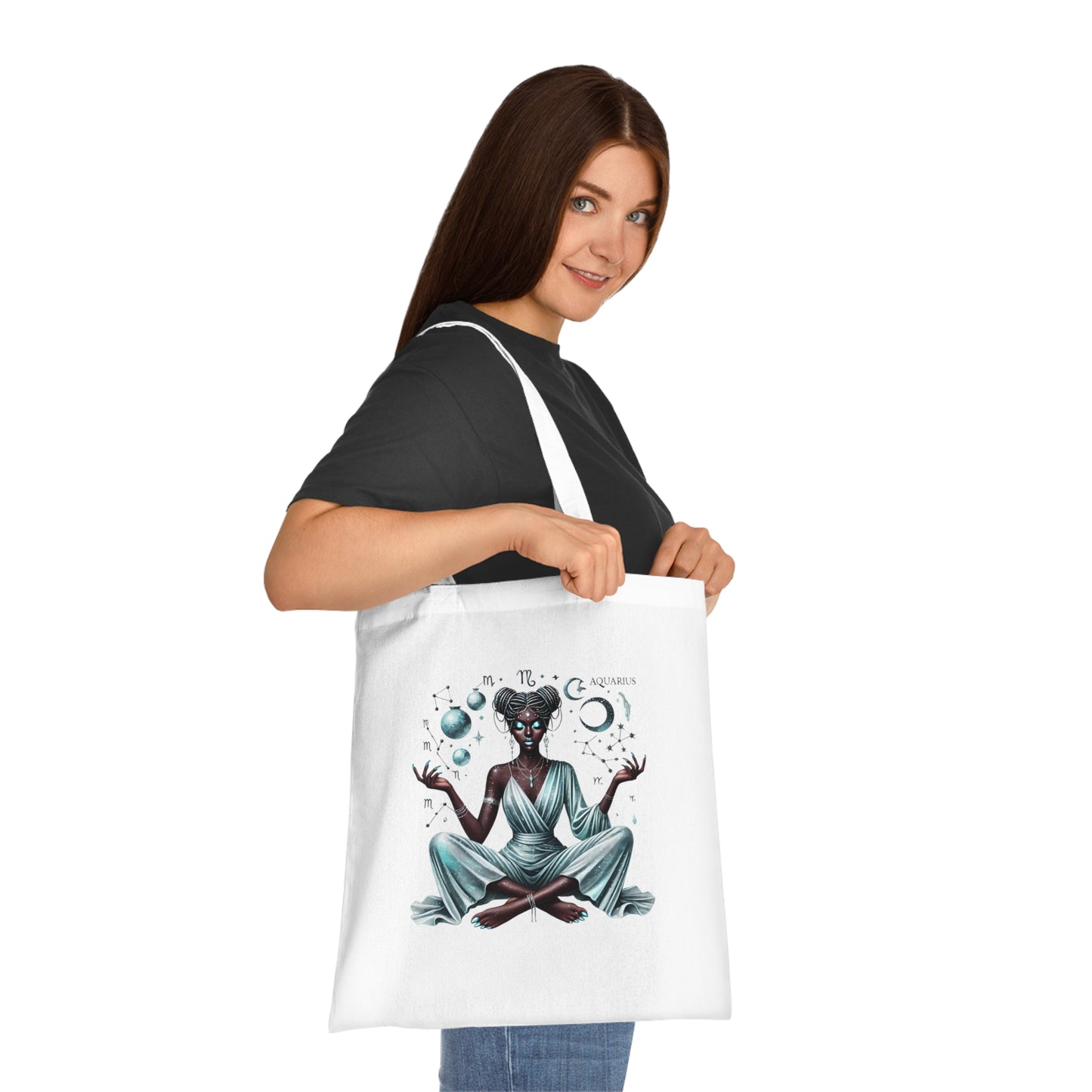 Aquarius Goddess Tote Bag — Zodiac Cotton Tote with Mystic Celestial Design