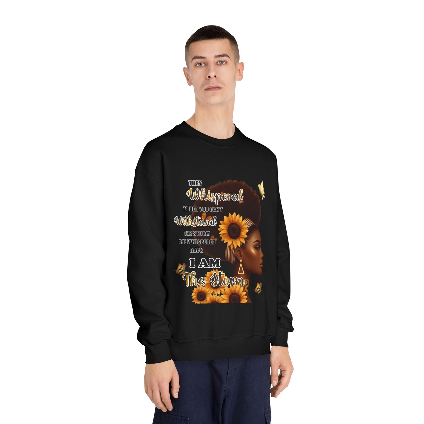 Sunflower Crown Crewneck Sweatshirt — "I Am The Queen" Inspirational Afrocentric Design