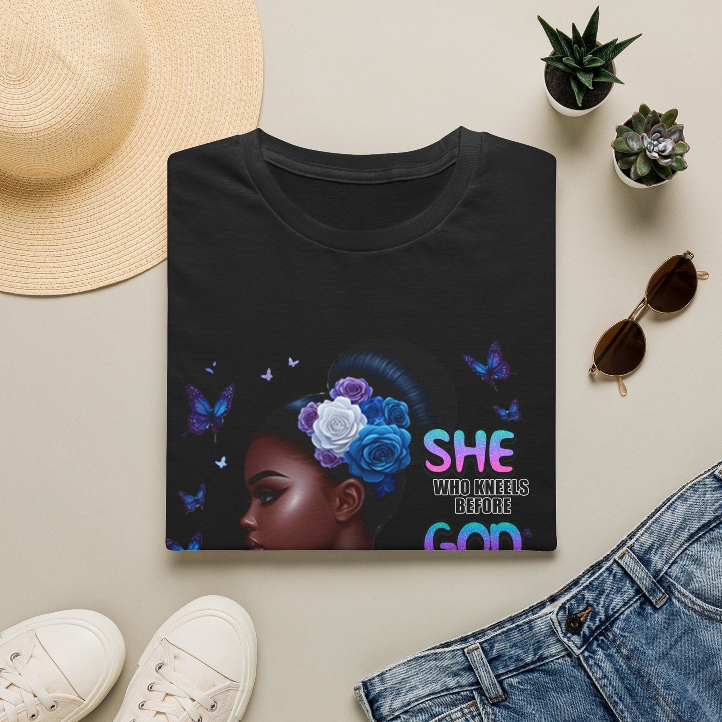 She Who Kneels Before God T-Shirt — Black Girl Faith Graphic Tee