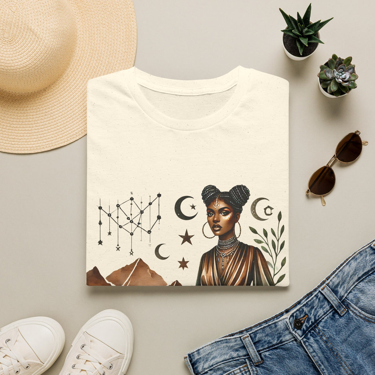 Astro Desert Woman T-Shirt — Celestial Boho Graphic Tee