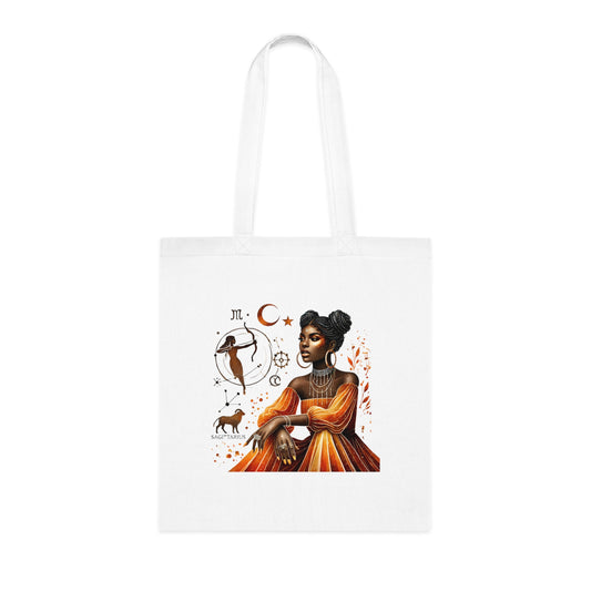 Sagittarius Zodiac Tote — Black Woman Archer Astrology Cotton Tote Bag