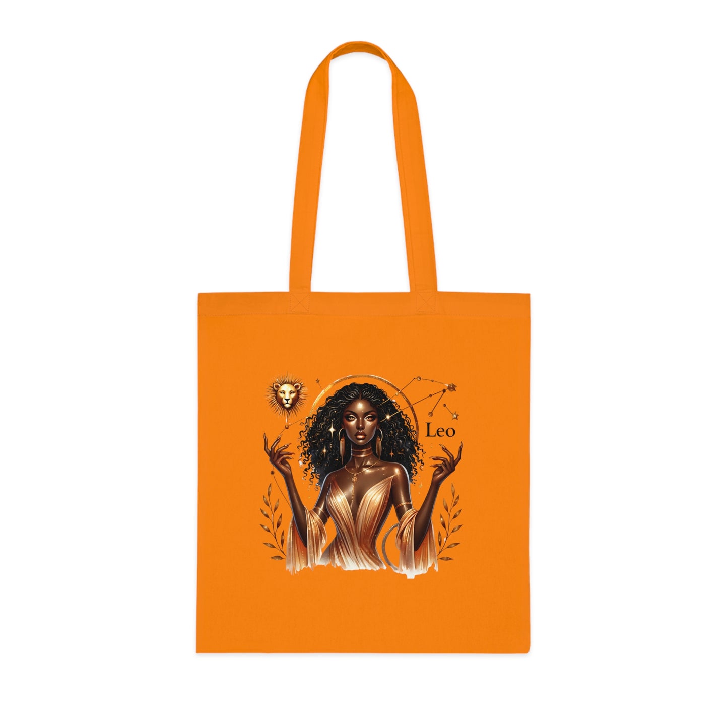 Leo Zodiac Tote Bag — Golden Black Woman Astrology Design Cotton Tote
