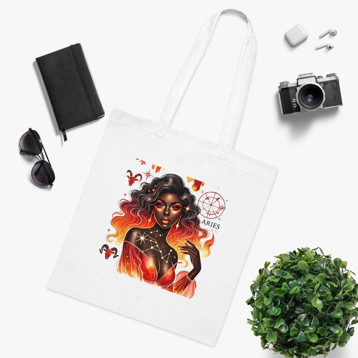Aries Zodiac Tote Bag — Fiery Goddess Astrology Cotton Tote