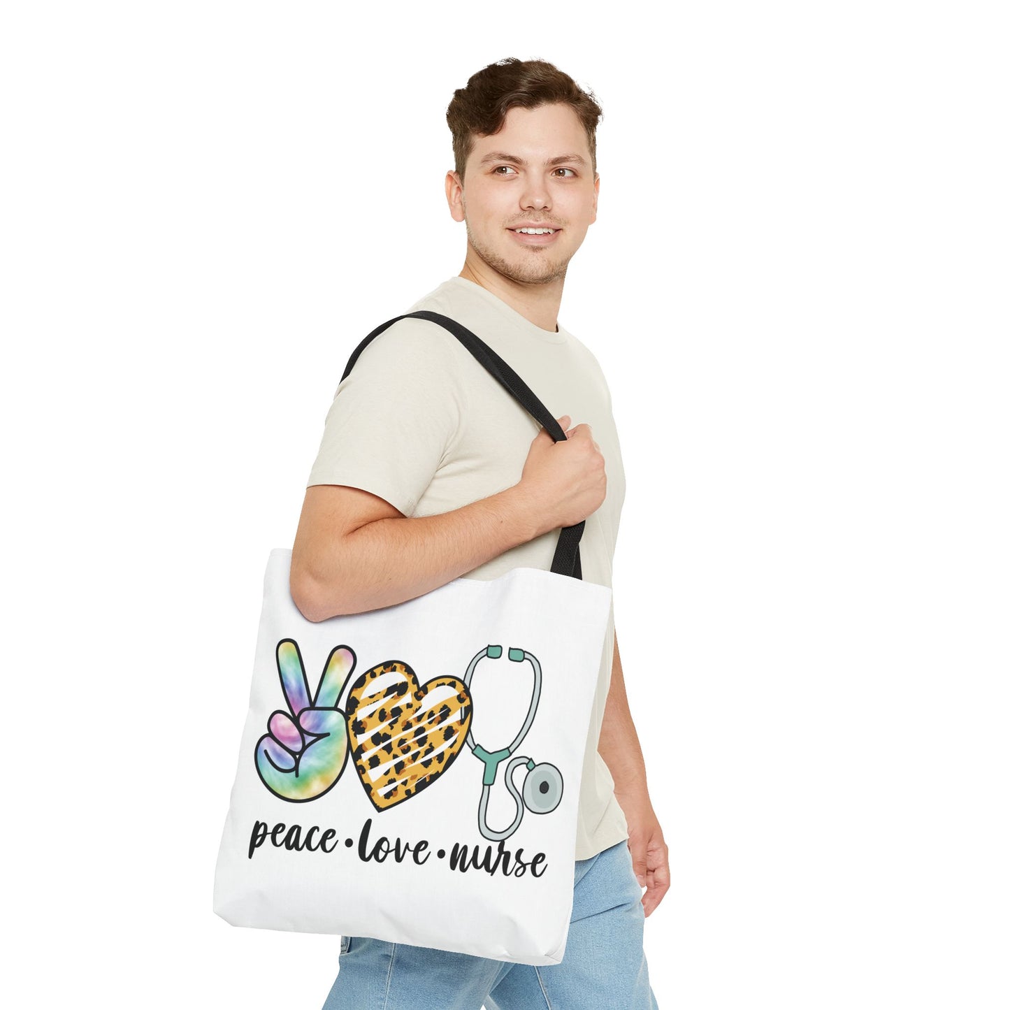 Peace Love Nurse Tote Bag — Cute Nurse Gift with Stethoscope Design