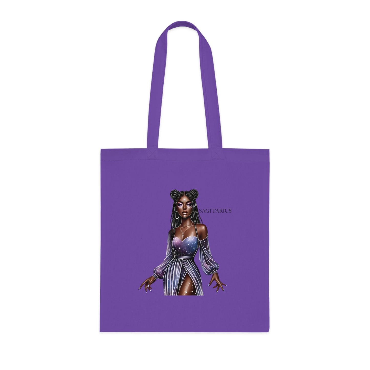 Sagittarius Zodiac Girl Cotton Tote Bag — Mystic Purple Astrology Tote