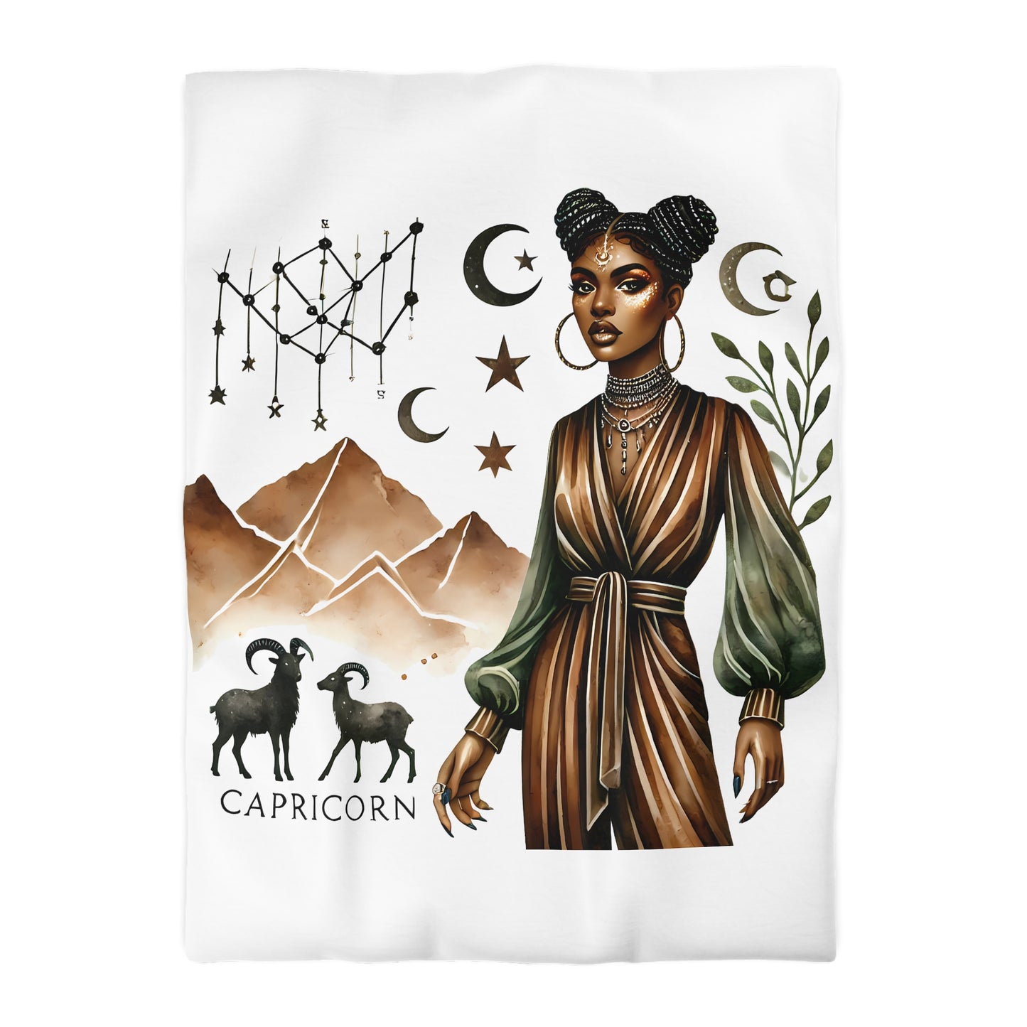 Capricorn Zodiac Duvet Cover — Elegant Earth-Toned Astrology Bedding