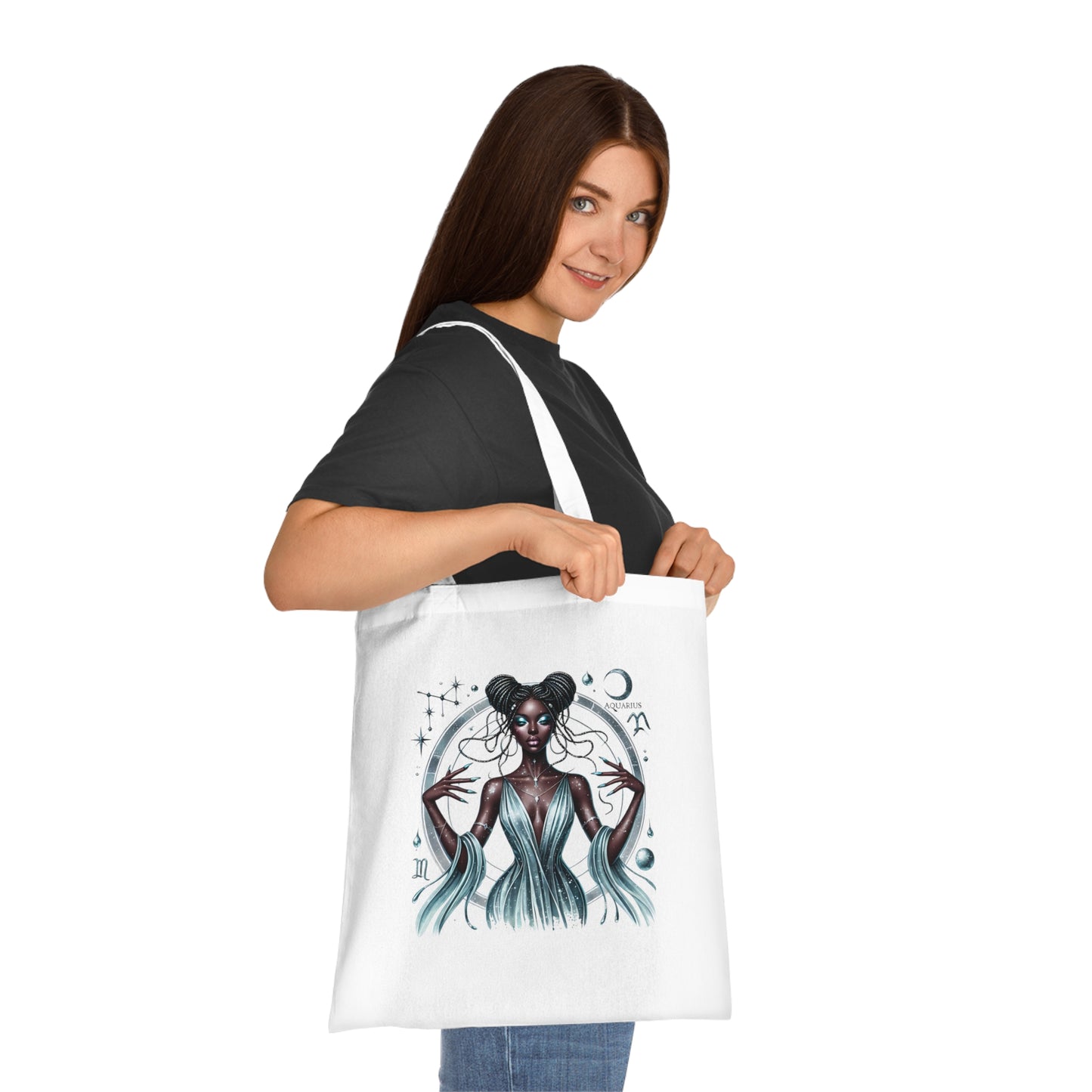 Mystic Moon Goddess Cotton Tote — Astrological Witchy Art Tote Bag