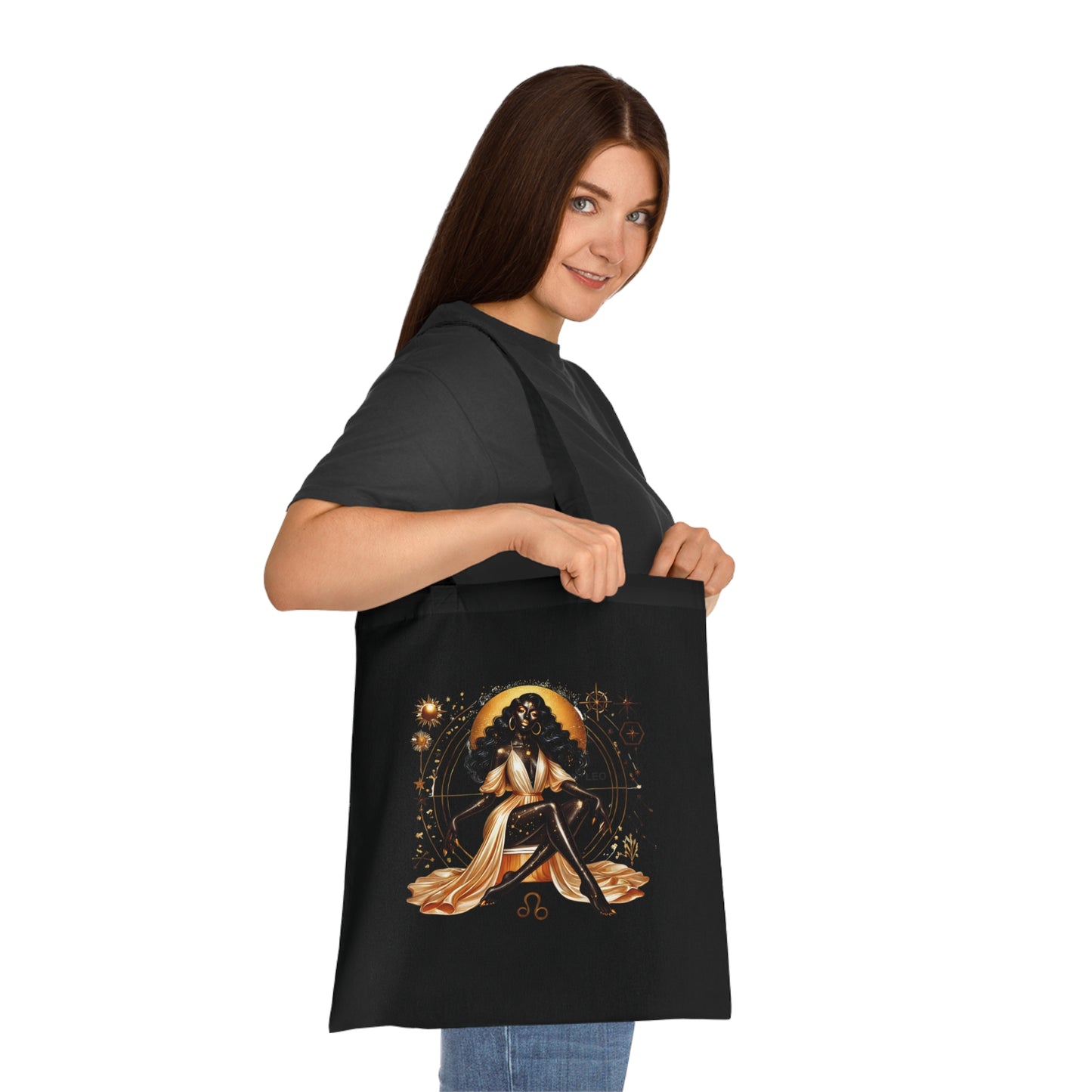 Leo Zodiac Cotton Tote — Golden Astrology Art Bag