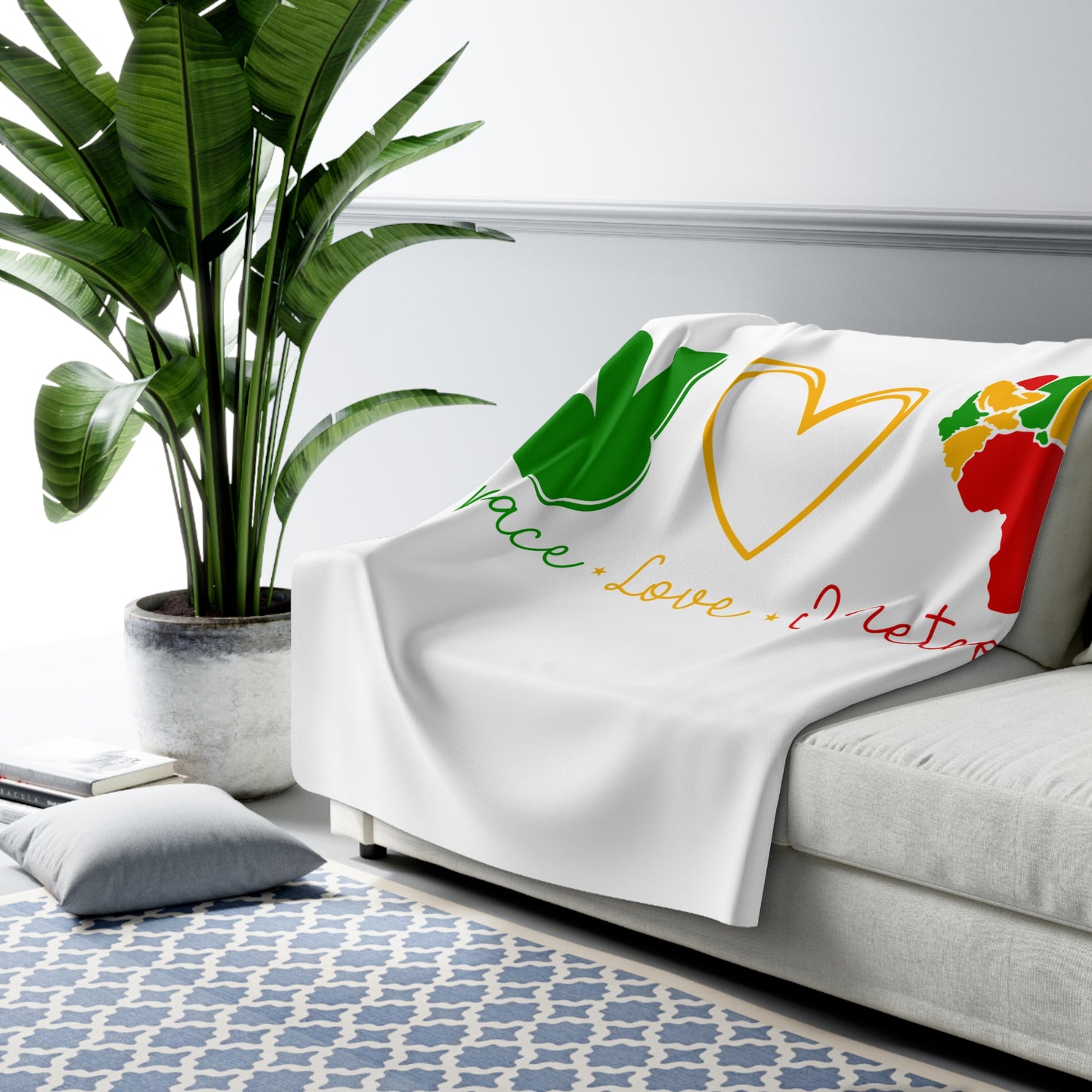 Juneteenth Sherpa Fleece Blanket - Cozy Peace, Love, Africa Design