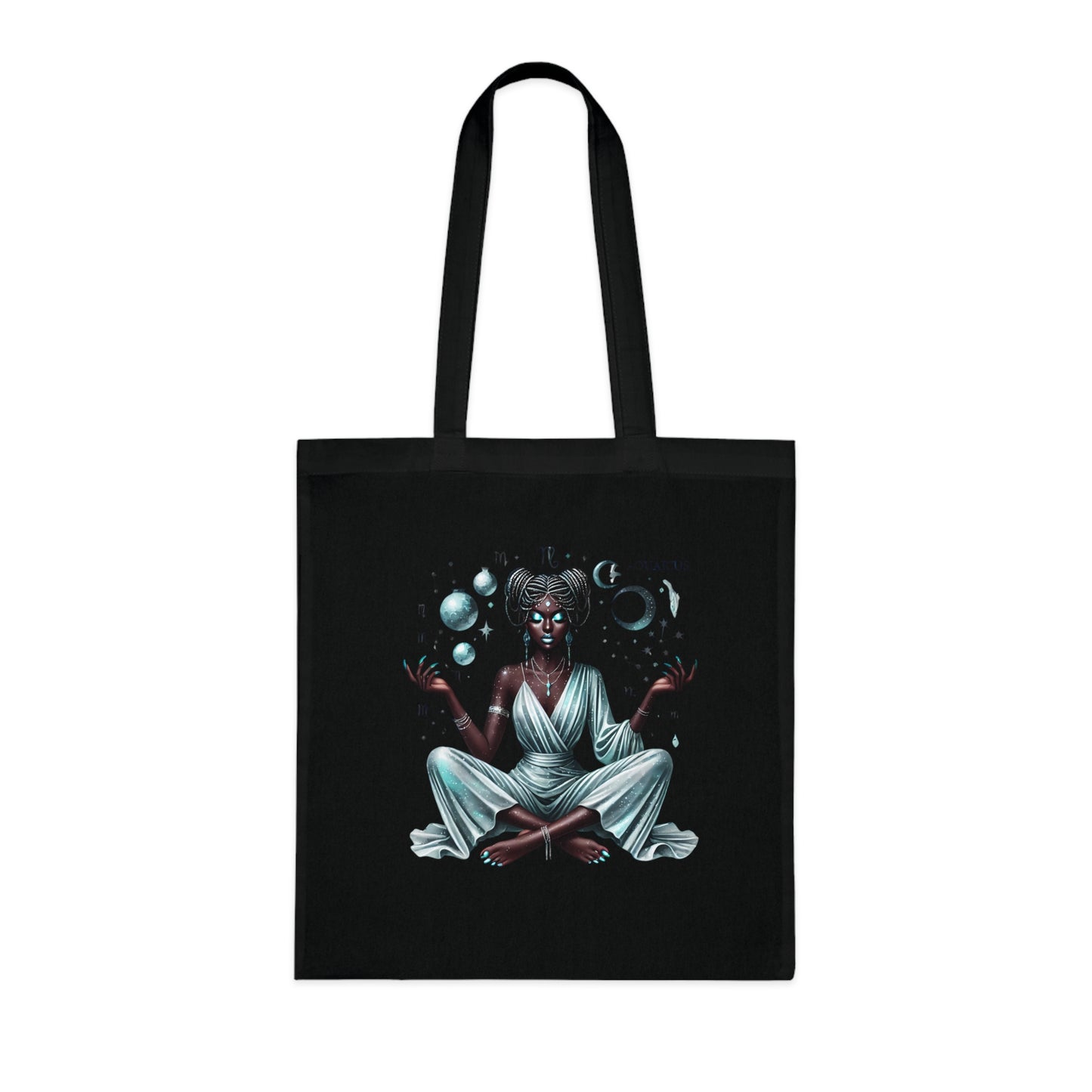 Aquarius Goddess Tote Bag — Zodiac Cotton Tote with Mystic Celestial Design