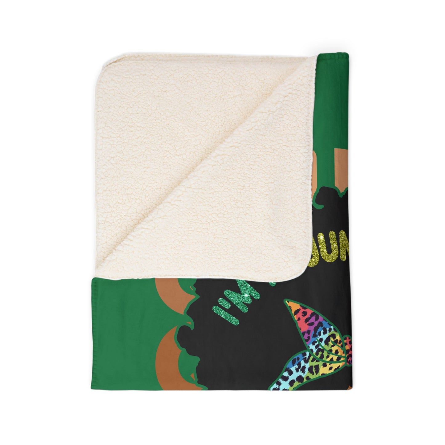 Juneteenth Queen Fleece Sherpa Blanket — "I'm A Juneteenth Queen" Afro Puff Design