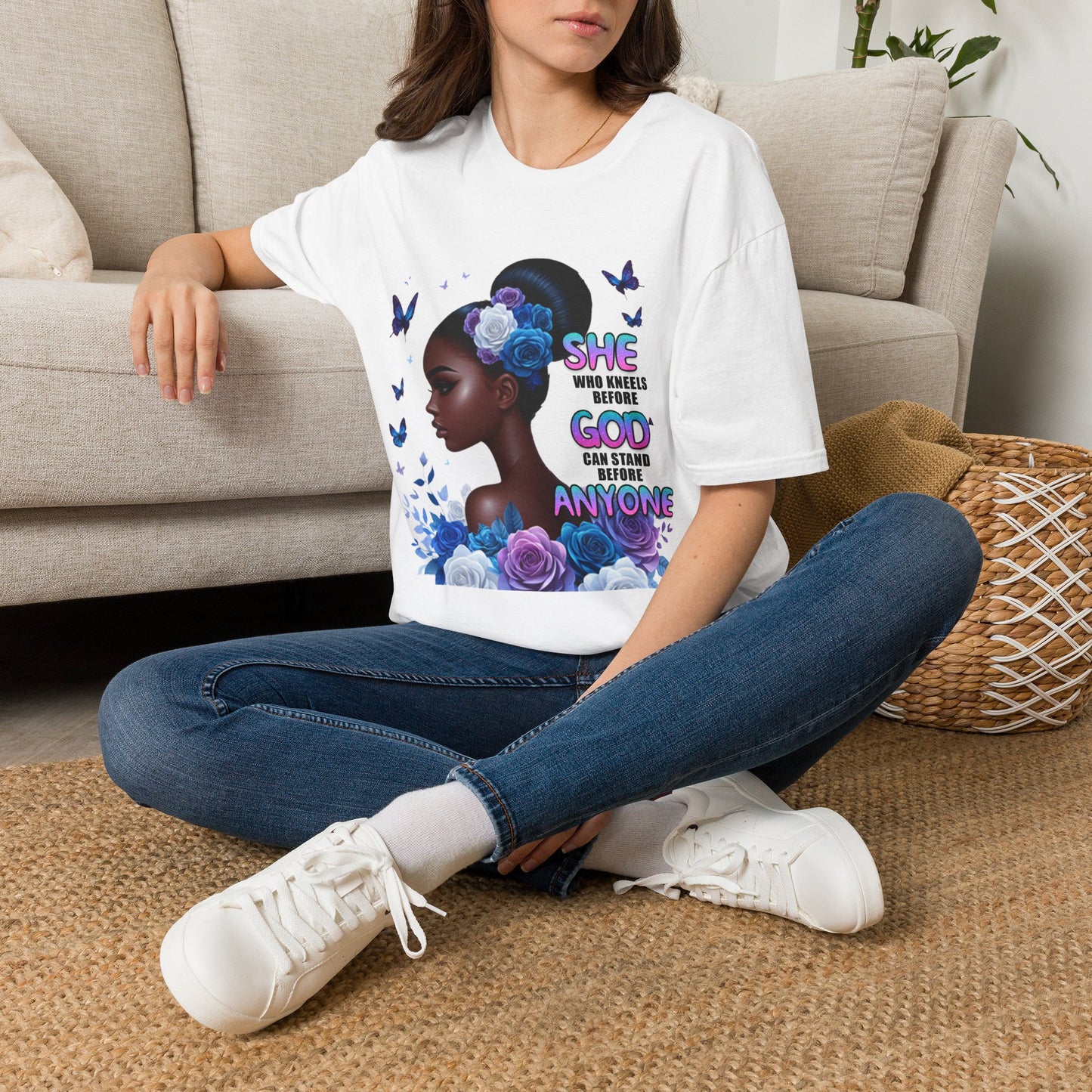 She Who Kneels Before God T-Shirt — Black Girl Faith Graphic Tee