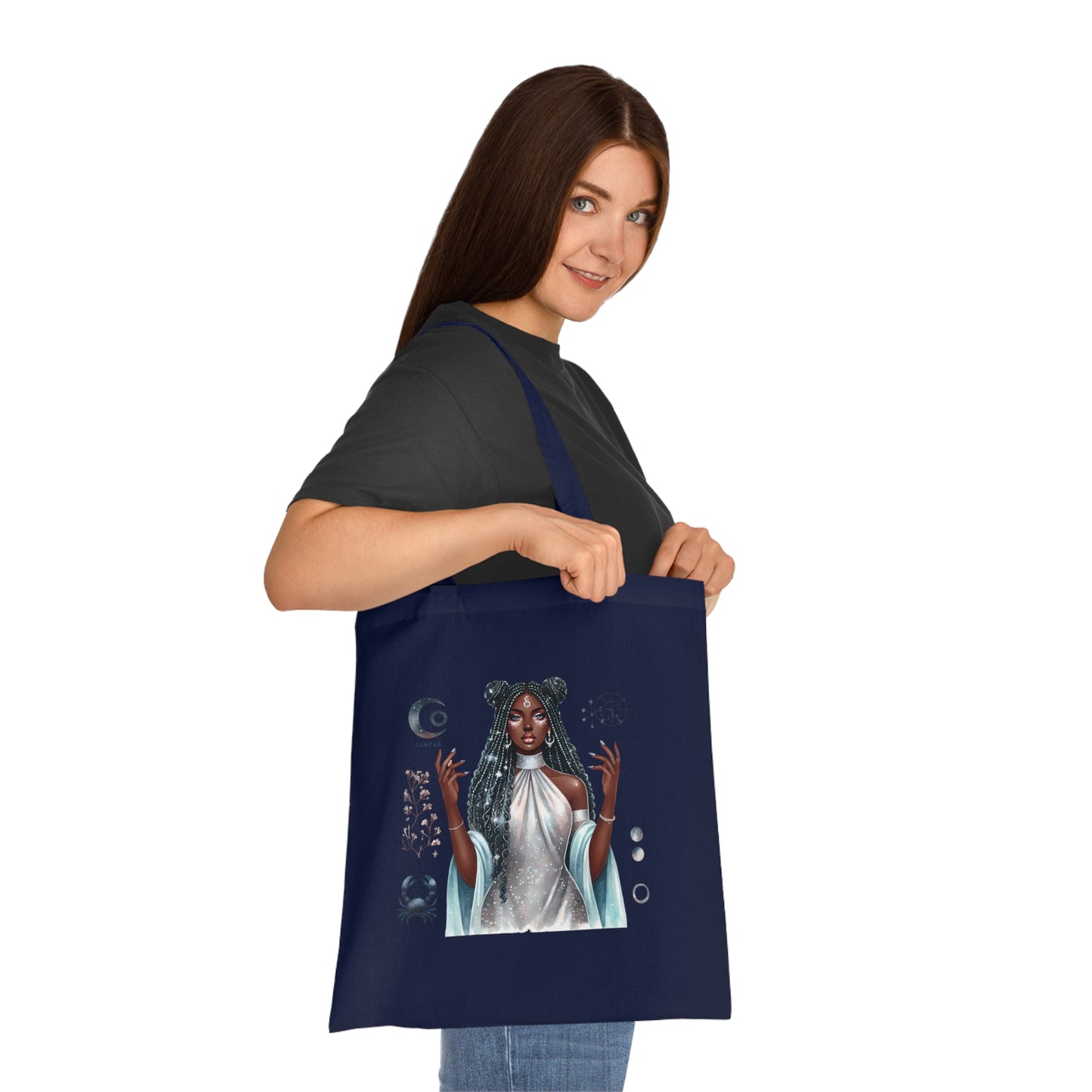 Mystic Goddess Tote Bag — Moon Phases & Celestial Witch Art Cotton Tote