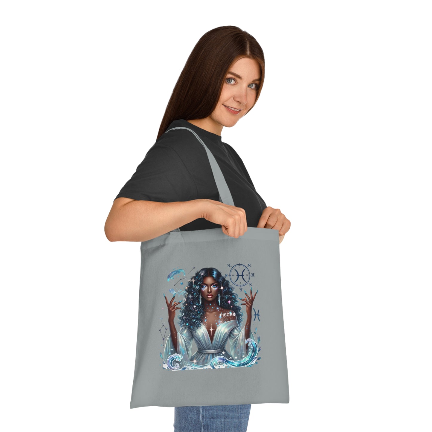 Aquarius Goddess Tote Bag — Astrology Zodiac Cotton Tote with ‘Aquarius’ Water Spirit Design