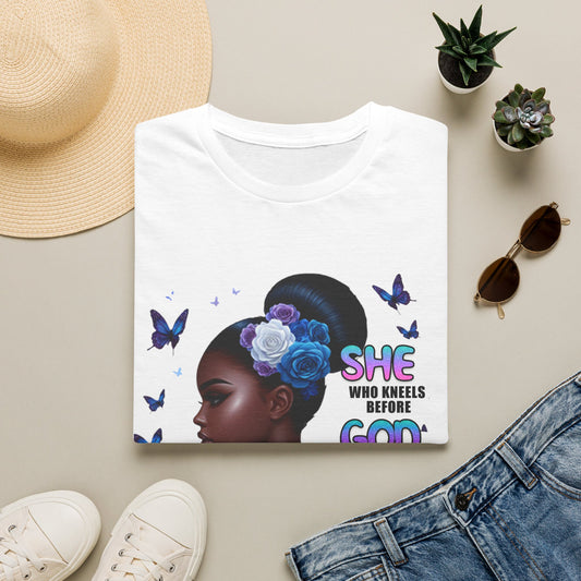 She Who Kneels Before God T-Shirt — Black Girl Faith Graphic Tee