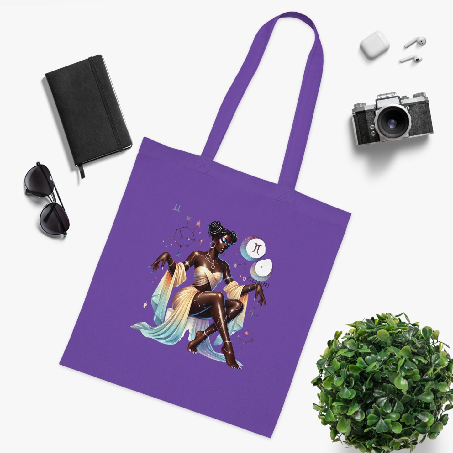 Zodiac Goddess Cotton Tote — Celestial Afro-Futurist Astrology Art Bag
