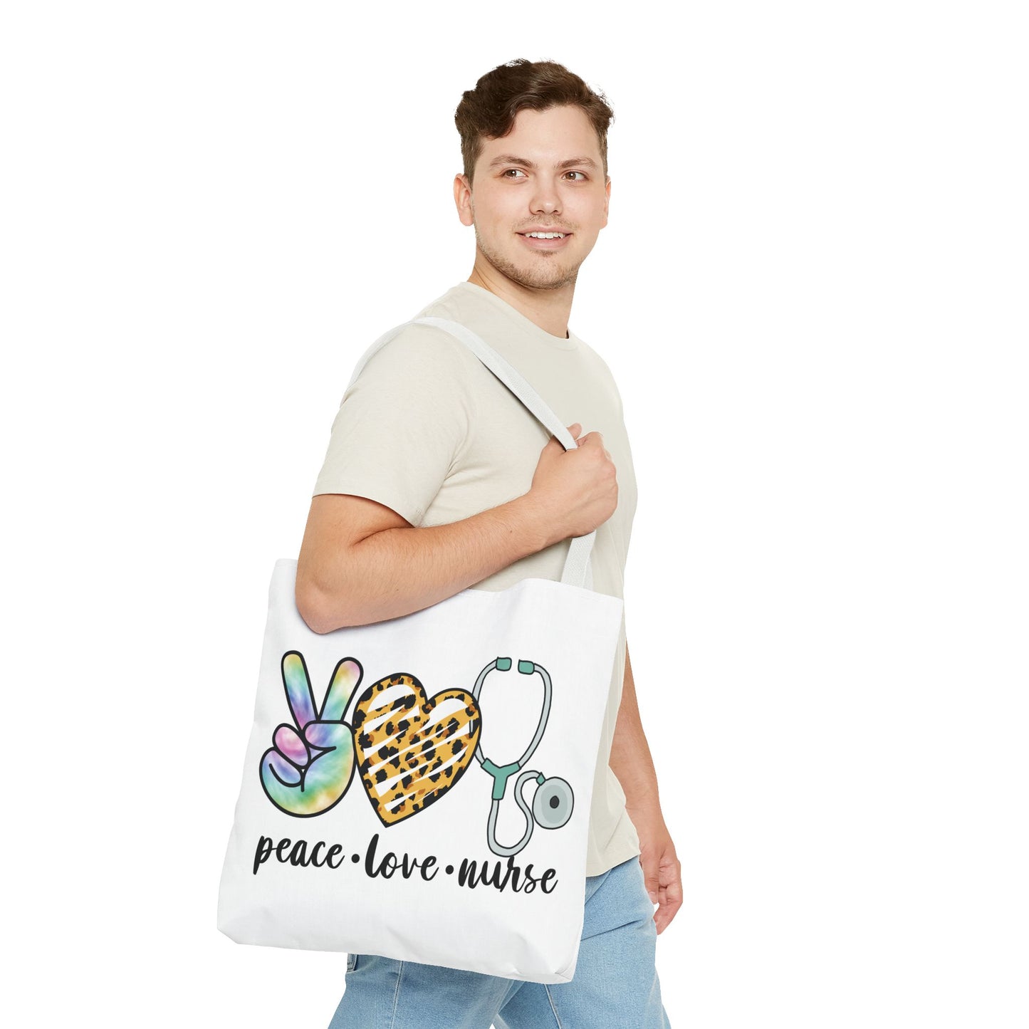 Peace Love Nurse Tote Bag — Cute Nurse Gift with Stethoscope Design