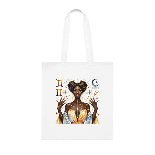 Gemini Star Goddess Cotton Tote — Astrology Zodiac Art Tote Bag