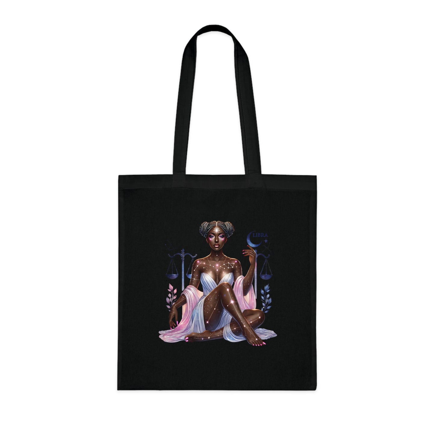 Libra Zodiac Tote Bag — Cosmic Black Woman Illustration, Astrology Gift