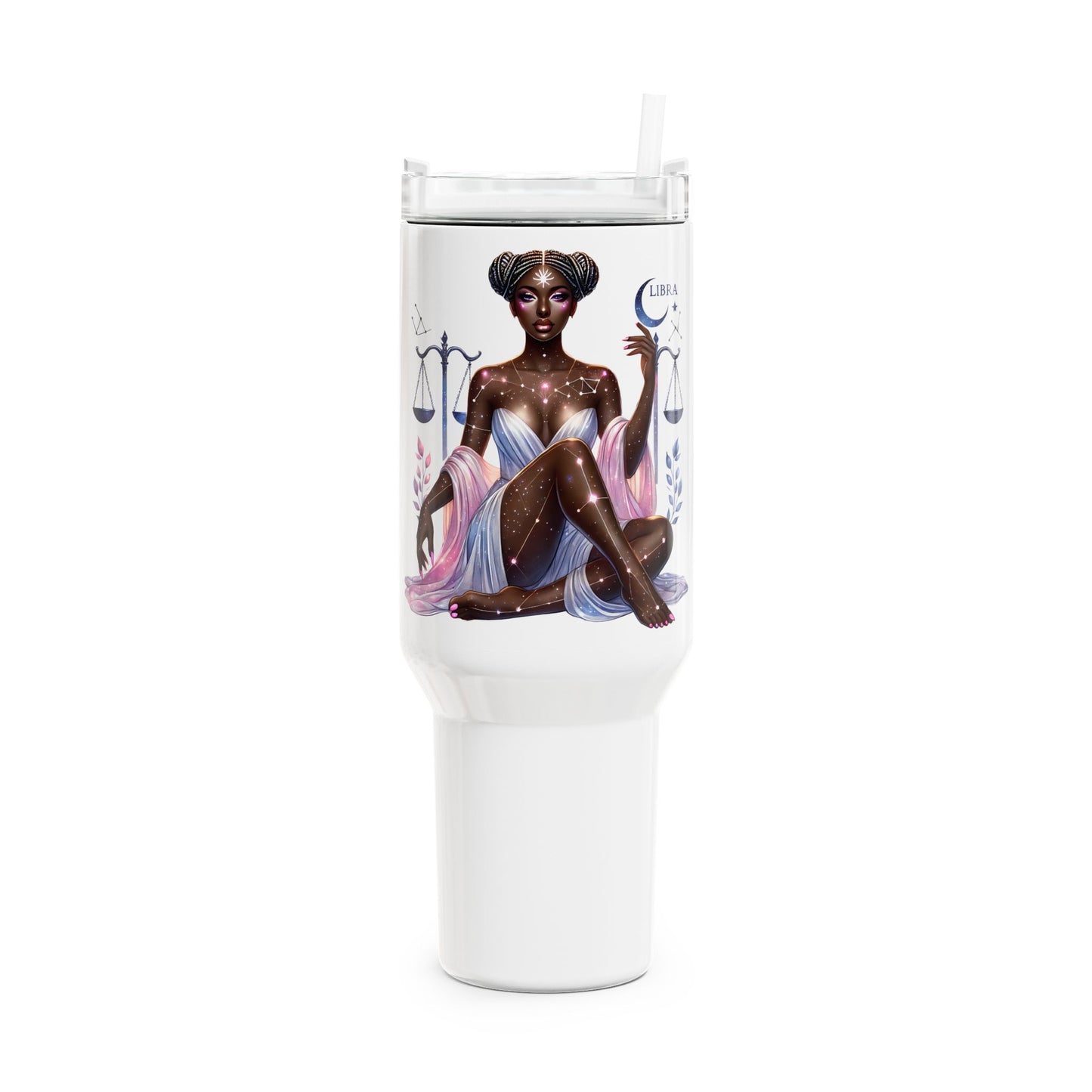 Libra Zodiac 40oz Tumbler — Cosmic Black Goddess Design