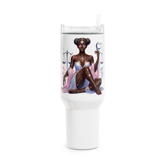 Libra Zodiac 40oz Tumbler — Cosmic Black Goddess Design