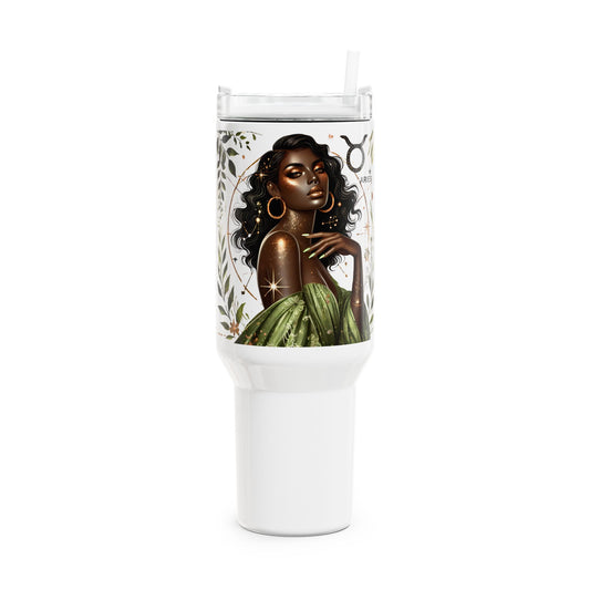 40oz Zodiac Taurus Tumbler — Afrocentric Goddess Illustration Travel Mug