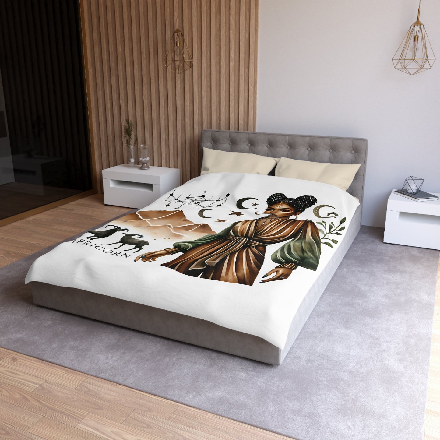 Capricorn Zodiac Duvet Cover — Elegant Earth-Toned Astrology Bedding