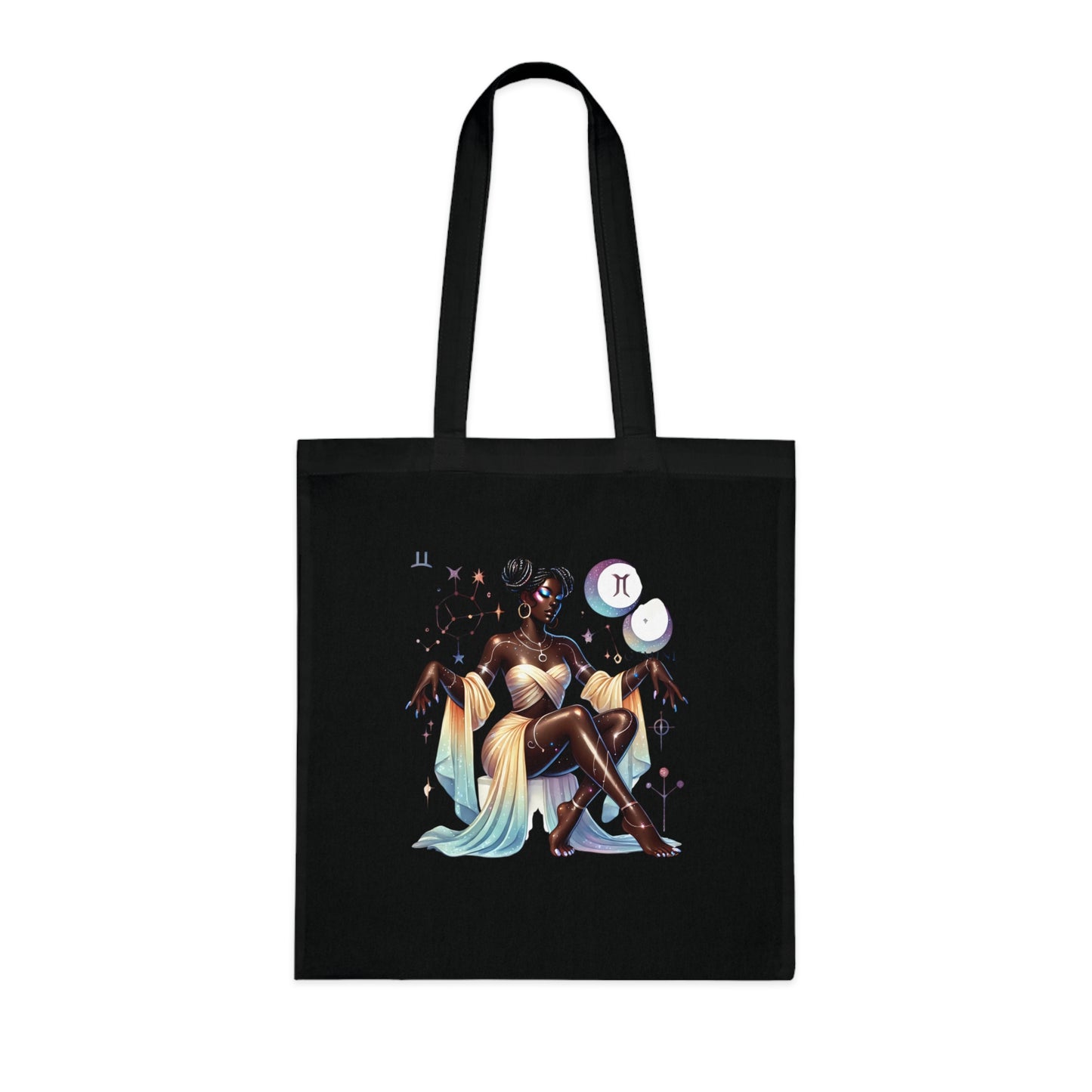 Zodiac Goddess Cotton Tote — Celestial Afro-Futurist Astrology Art Bag