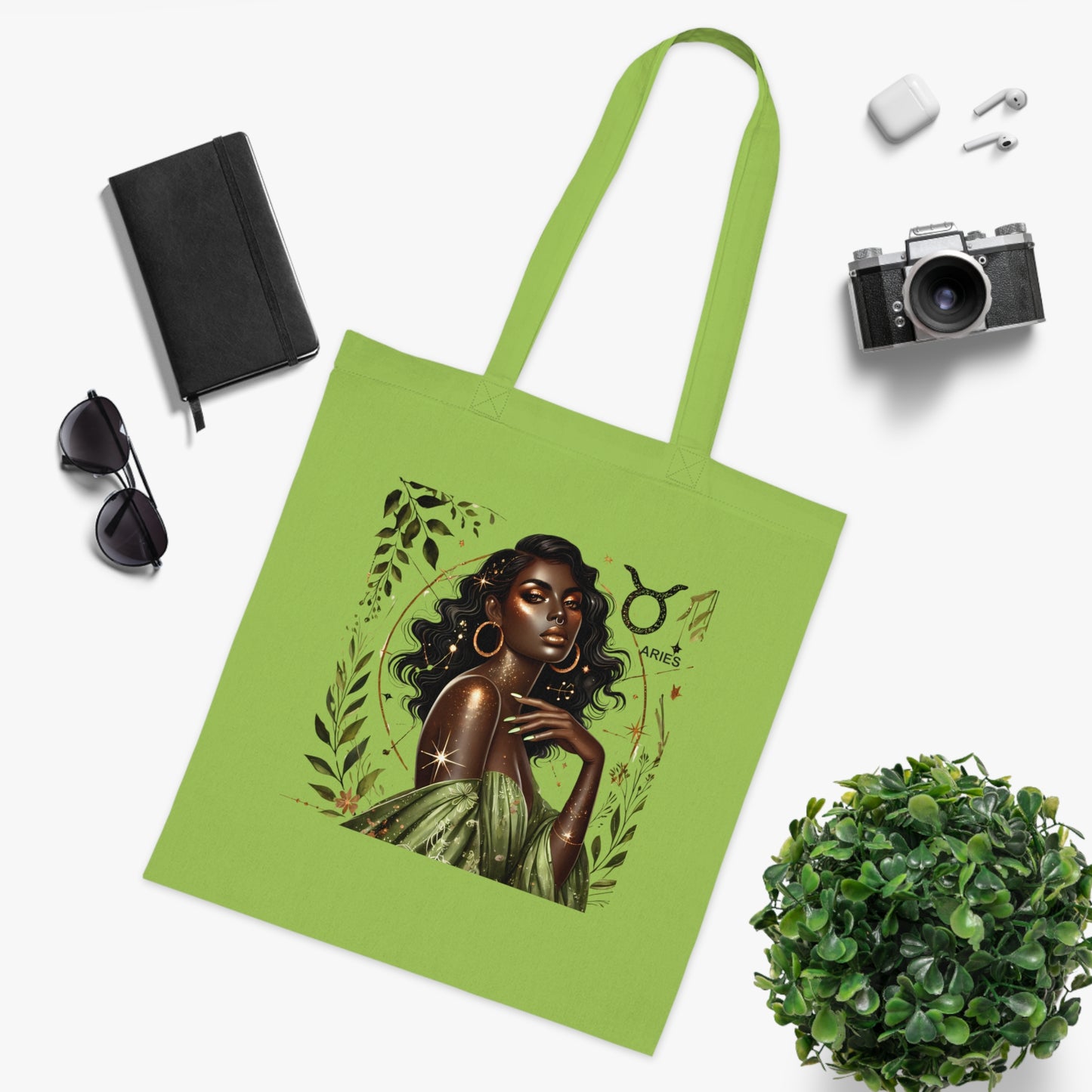 Tote Bag — Elegant Taurus Zodiac Tote with Black Woman Illustration