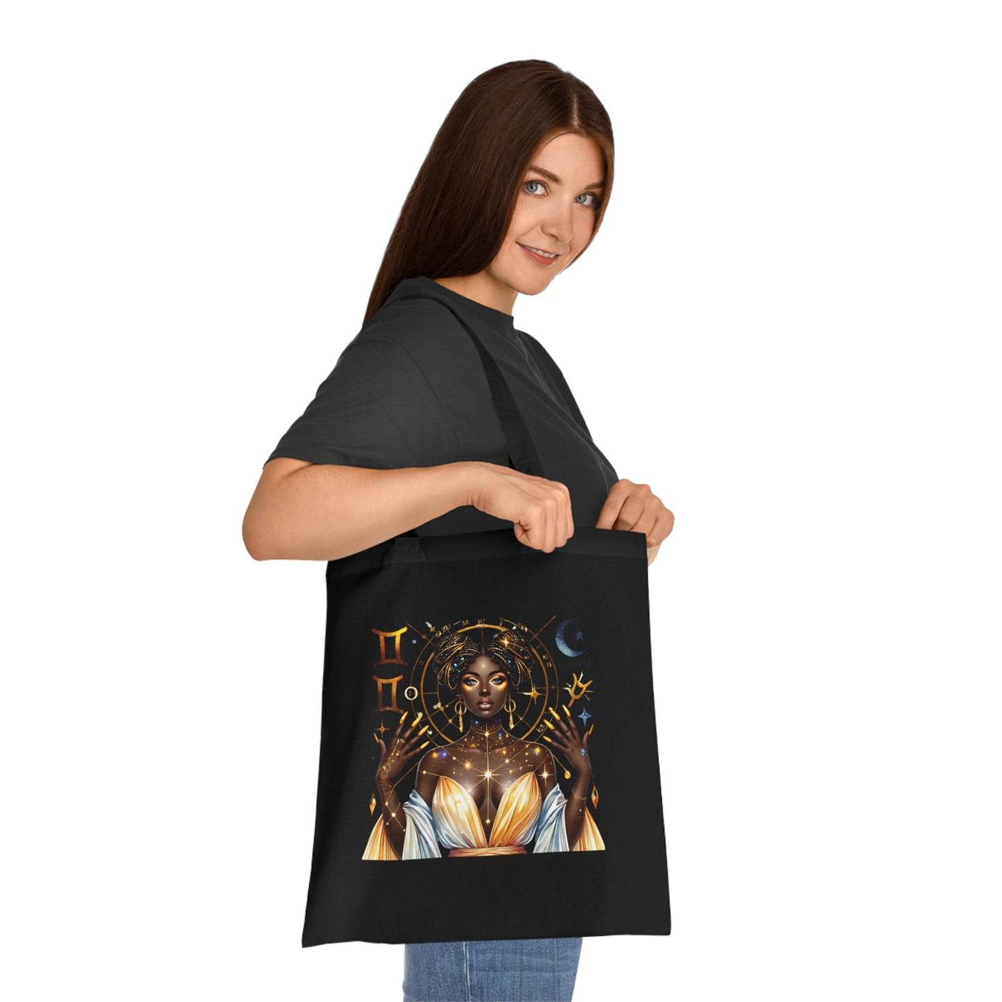 Gemini Star Goddess Cotton Tote — Astrology Zodiac Art Tote Bag