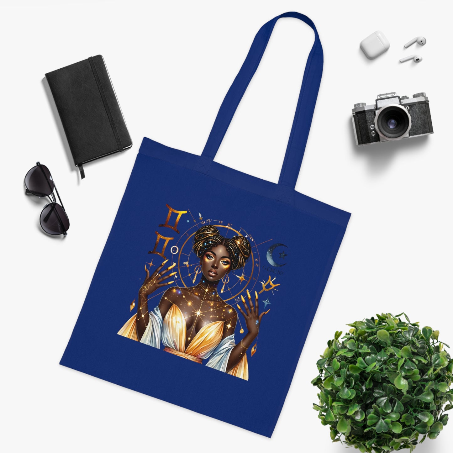 Gemini Star Goddess Cotton Tote — Astrology Zodiac Art Tote Bag