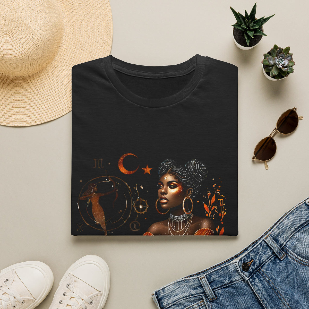Astrology Queen T-Shirt — Black Woman Zodiac Art Tee