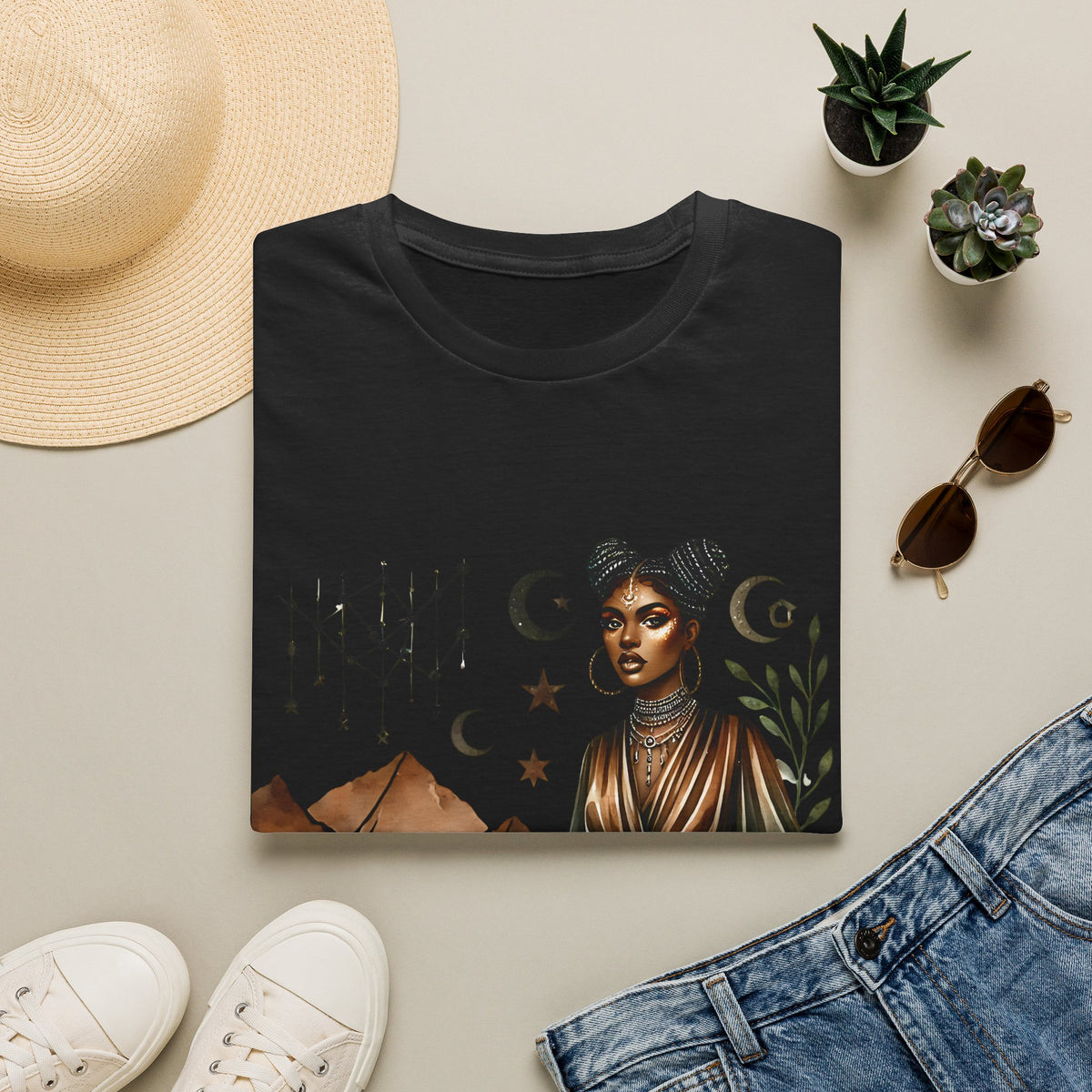 Astro Desert Woman T-Shirt — Celestial Boho Graphic Tee