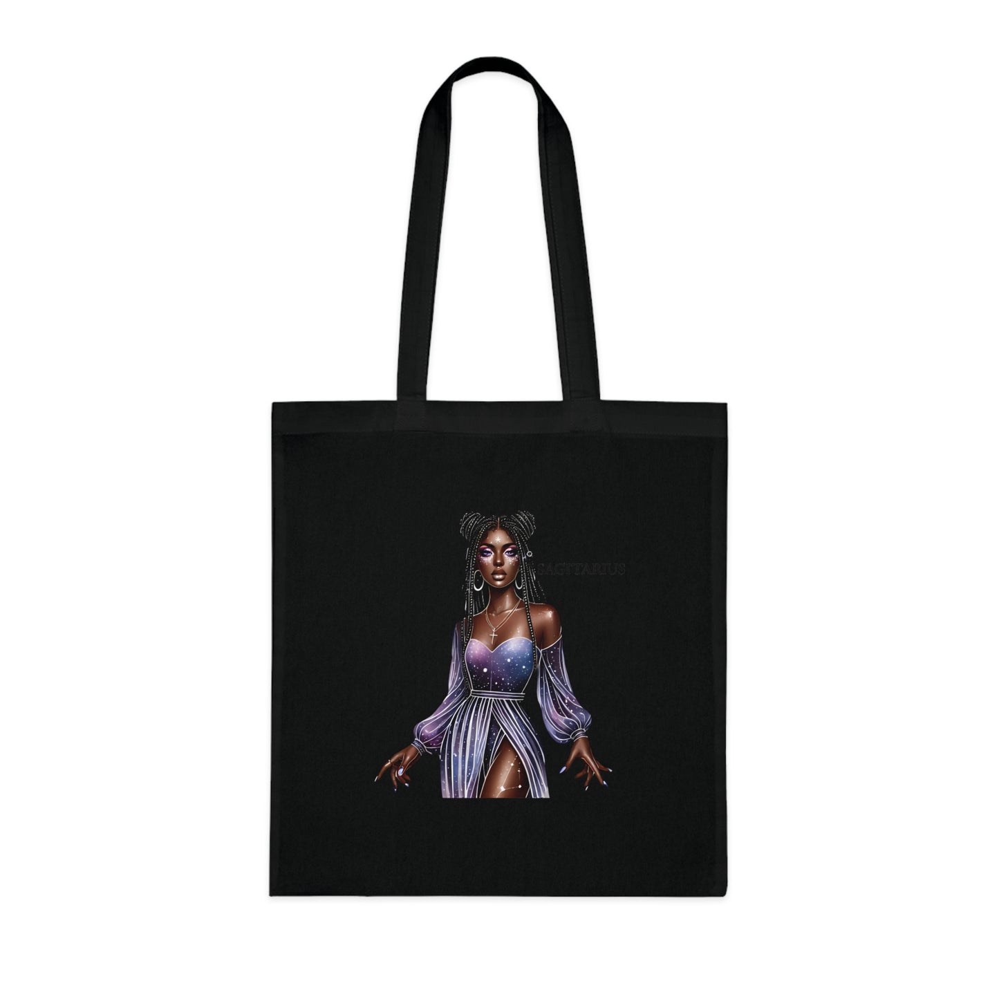 Sagittarius Zodiac Girl Cotton Tote Bag — Mystic Purple Astrology Tote