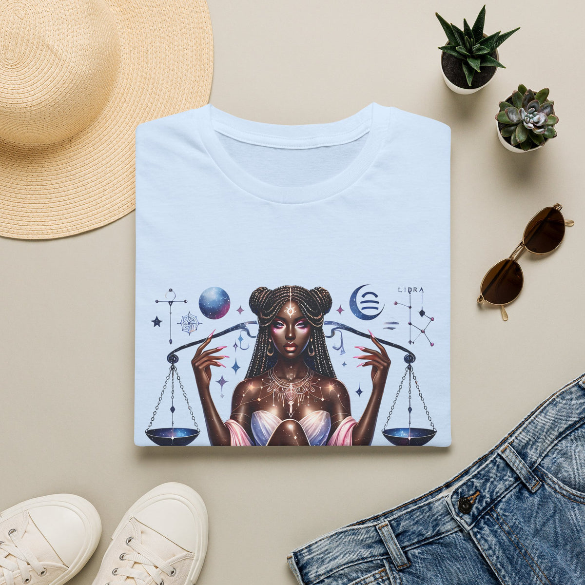 Libra Goddess T-Shirt — Celestial Scales Zodiac Art Tee