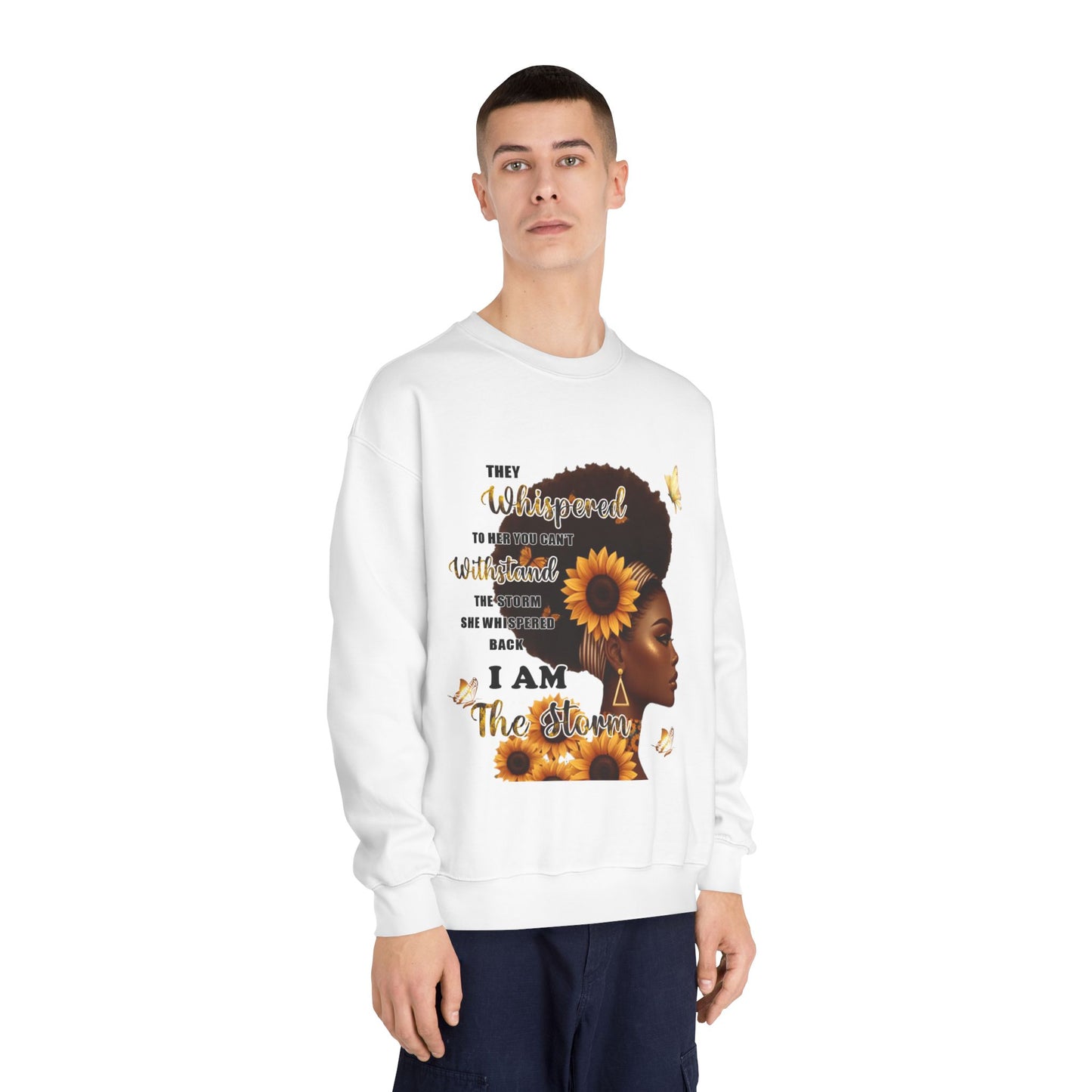 Sunflower Crown Crewneck Sweatshirt — "I Am The Queen" Inspirational Afrocentric Design