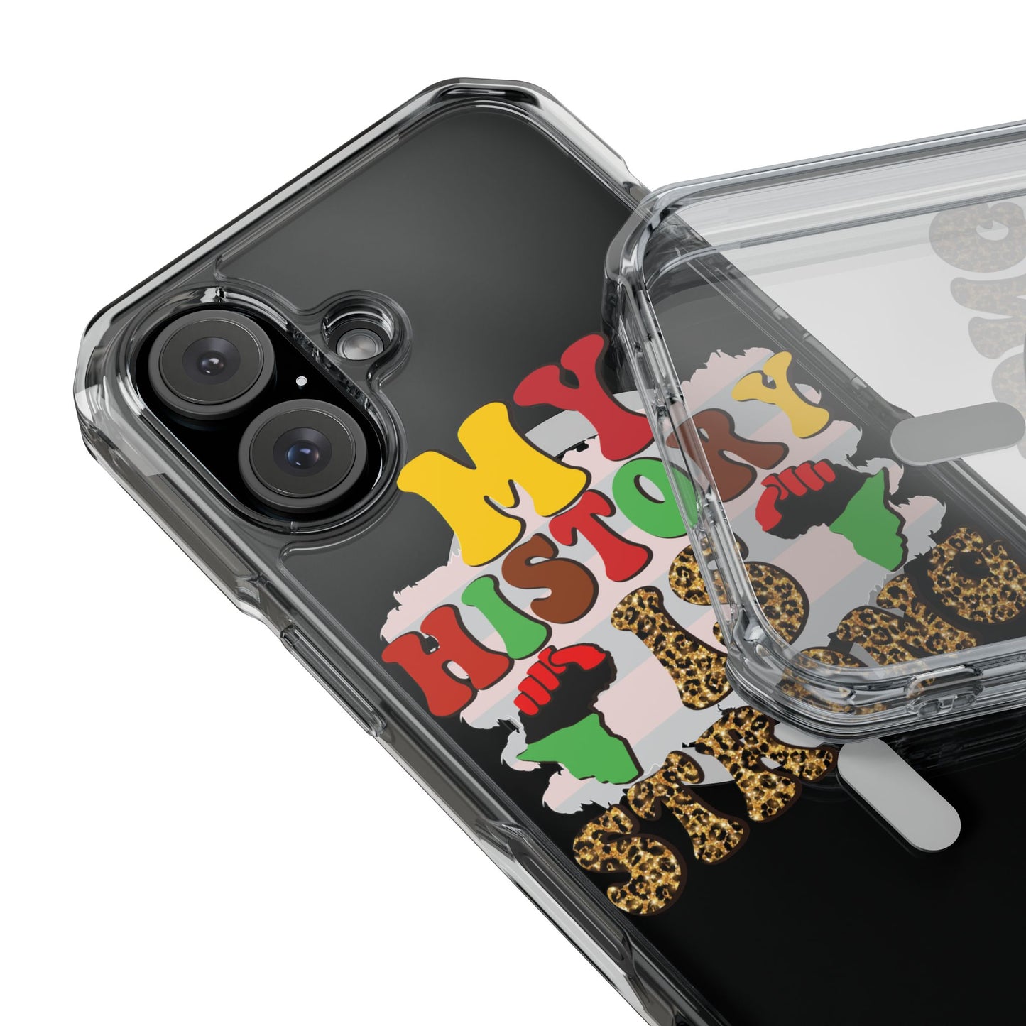 Clear Magnetic Phone Case — "My History Is Strong" Afrocentric Design