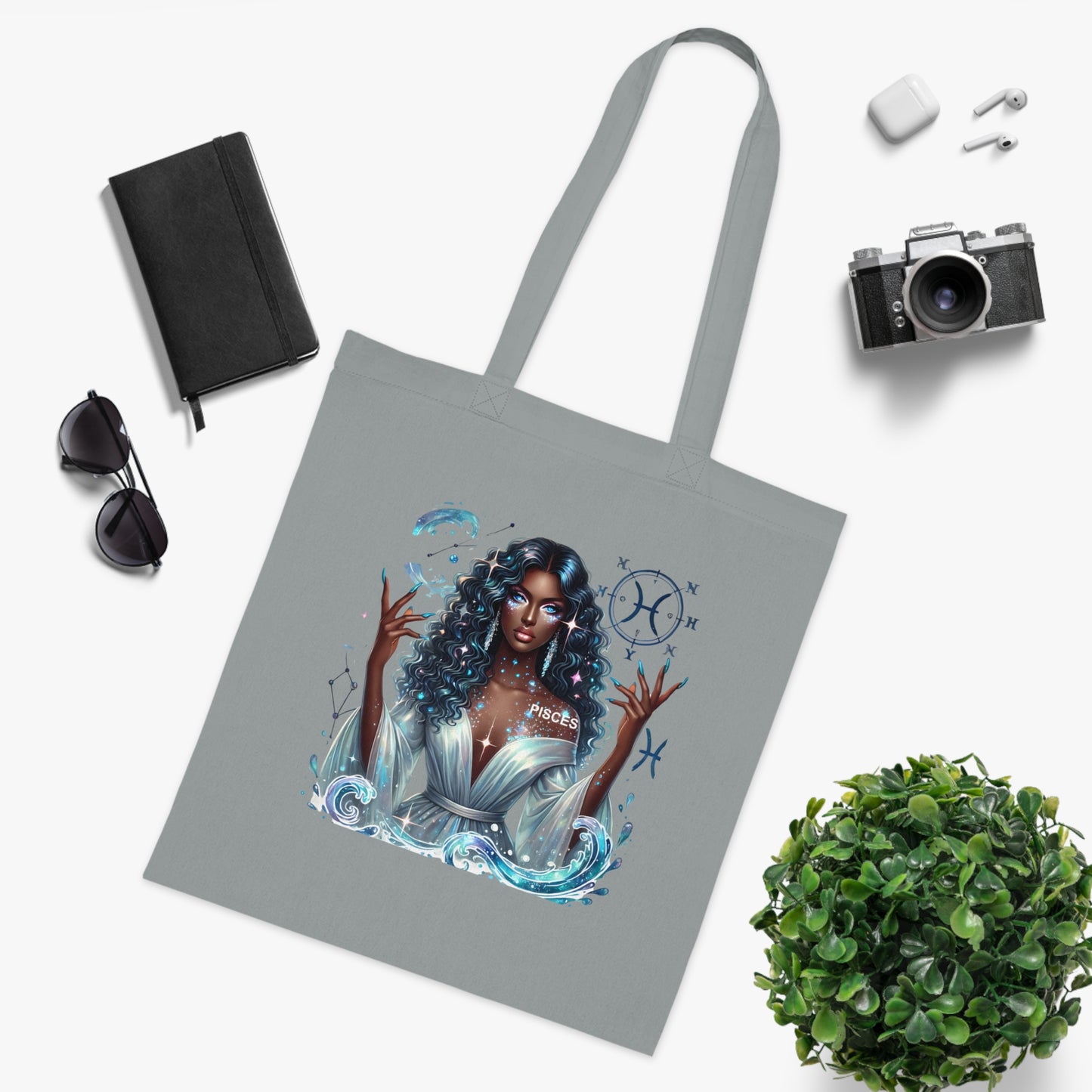 Aquarius Goddess Tote Bag — Astrology Zodiac Cotton Tote with ‘Aquarius’ Water Spirit Design