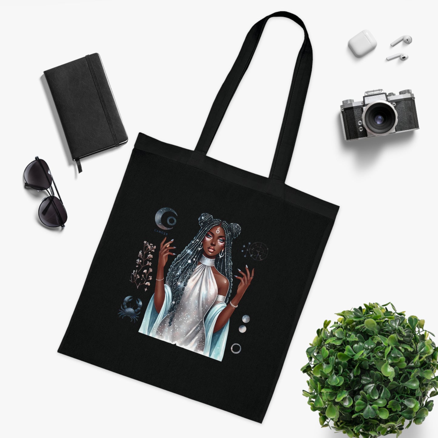 Mystic Goddess Tote Bag — Moon Phases & Celestial Witch Art Cotton Tote