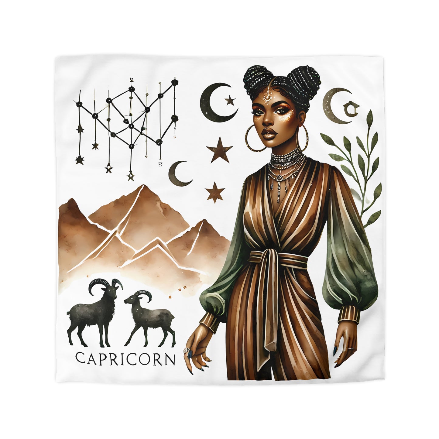 Capricorn Zodiac Duvet Cover — Elegant Earth-Toned Astrology Bedding