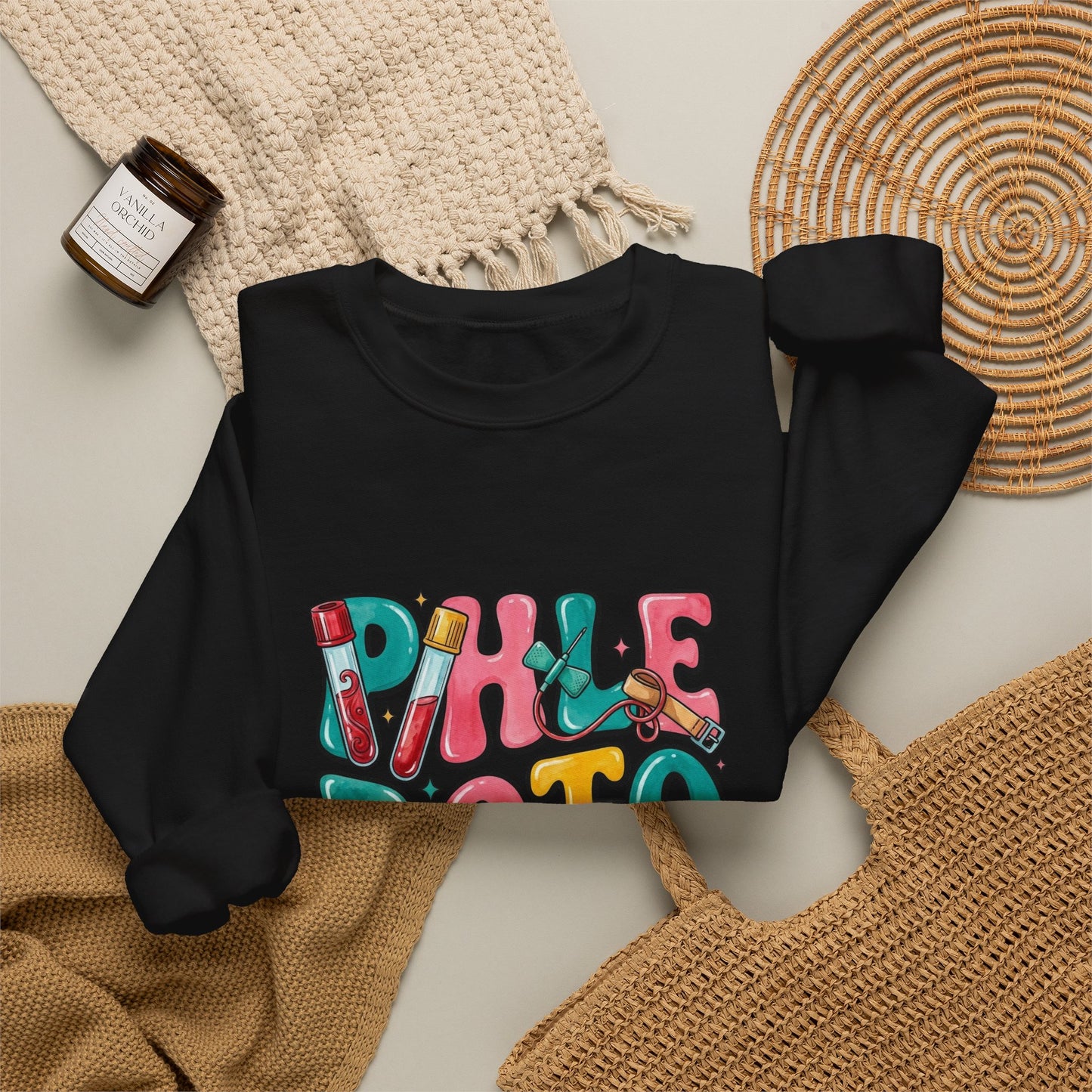 Crewneck Sweatshirt — Colorful Bubble Letter Graphic (“Pikle Boto Mist”)