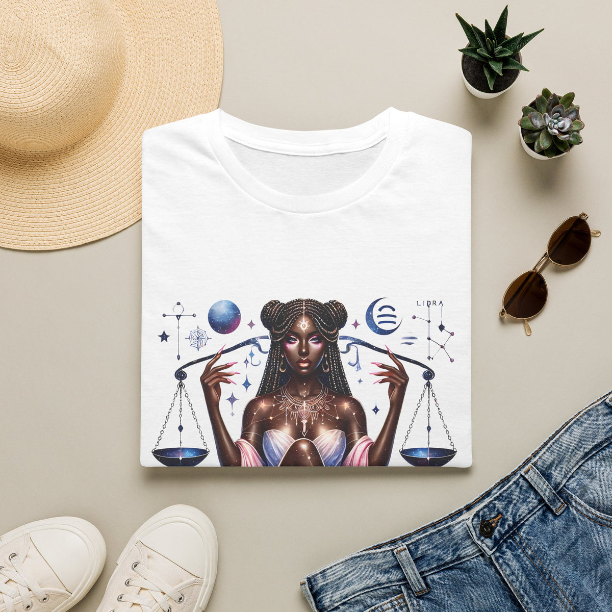 Libra Goddess T-Shirt — Celestial Scales Zodiac Art Tee