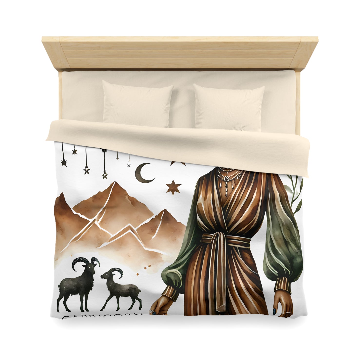 Capricorn Zodiac Duvet Cover — Elegant Earth-Toned Astrology Bedding