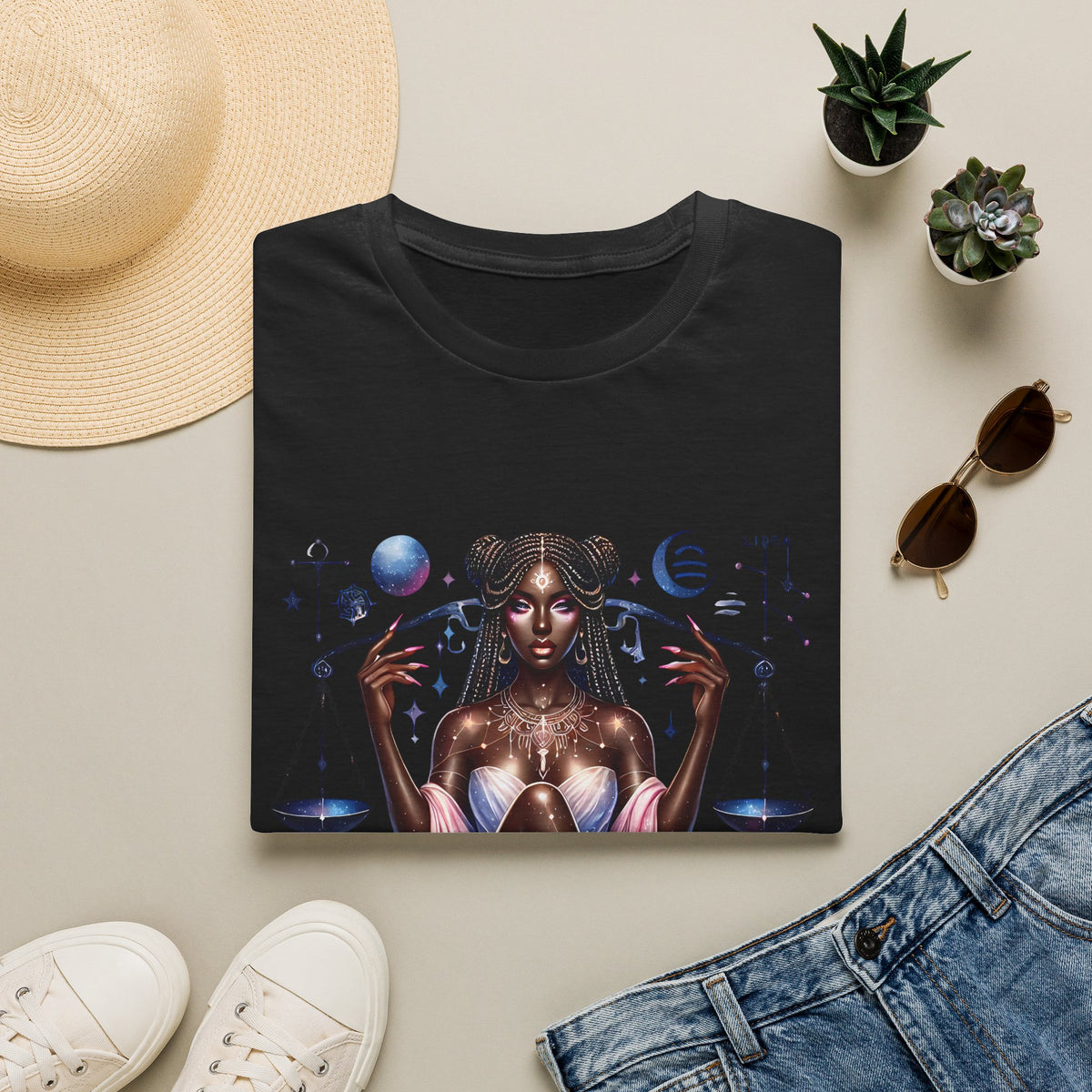 Libra Goddess T-Shirt — Celestial Scales Zodiac Art Tee