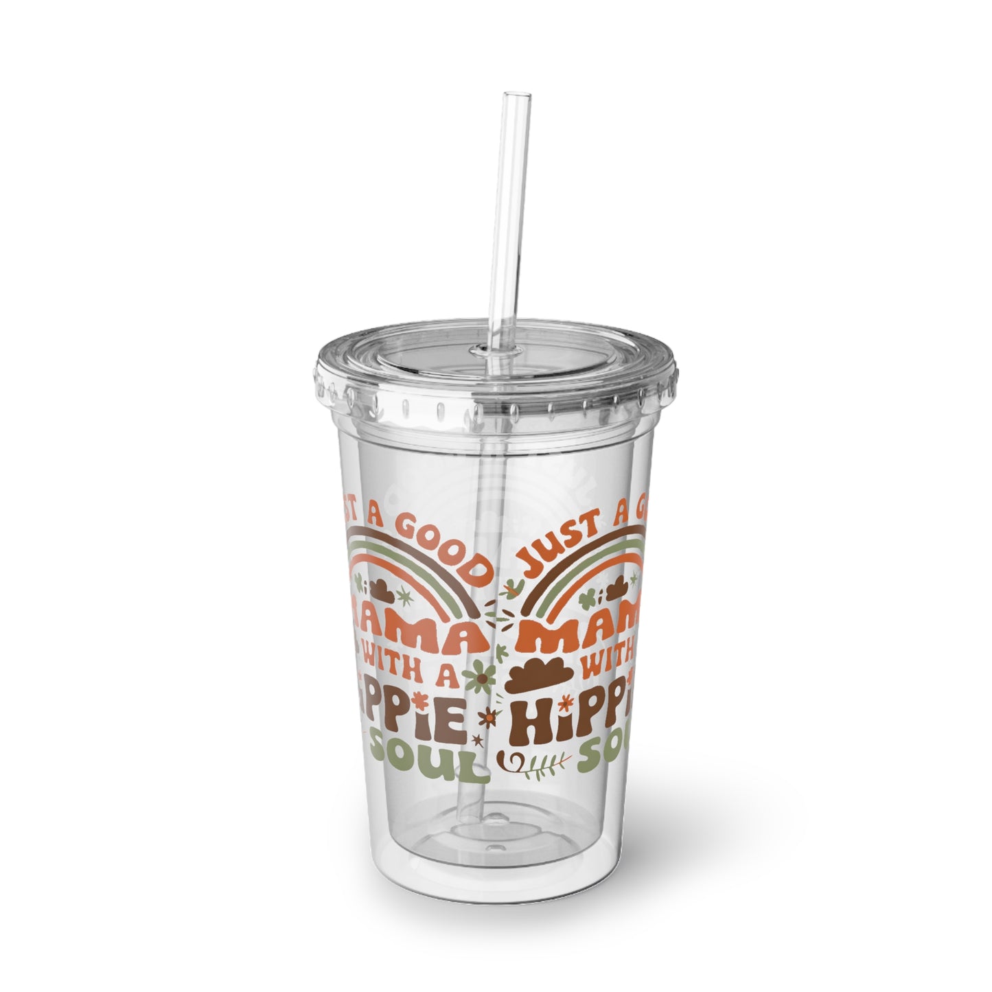 Acrylic Tumbler — "Just a Good Mama with a Hippie Soul" Retro Boho Cold Cup